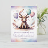 Cute baby Moose Birthday Invitation Woodland Boho  Einladung (Stehend Vorderseite)