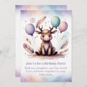 Cute baby Moose Birthday Invitation Woodland Boho Einladung (Vorne/Hinten)