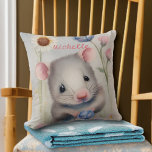 Cute Baby Mouse Pastel Watercolor Spring Flowers Kissen<br><div class="desc">Cute baby mouse cub sitting amongst watercolor pastel spring flowers. Change the personalized name or delete</div>