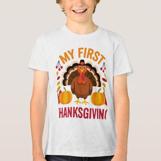 Cute Baby “My First Thanksgiving” Turkey Design Tri-Blend Shirt (Vorderseite)