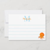 Cute Baby Octopus Custom Lined Monogram Mitteilungskarte (Vorderseite)