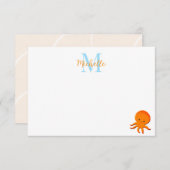 Cute Baby Octopus Custom Monogram Mitteilungskarte (Vorne/Hinten)