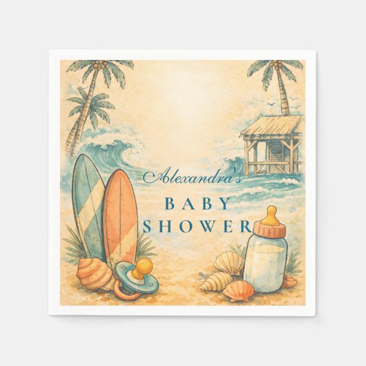 Cute Baby On Board Surf Baby Shower Serviette (Vorderseite)