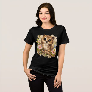 Cute Baby Owl Floral Kawaii Animal T-Shirt Tri-Blend Shirt