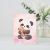 Cute Baby Panda Hugging Teddy Bear Postcard Postkarte (Stehend Vorderseite)