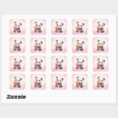 Cute Baby Panda Hugging Teddy Bear Square Sticker (Blatt)