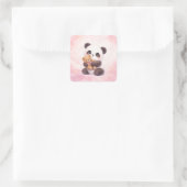 Cute Baby Panda Hugging Teddy Bear Square Sticker (Tasche)