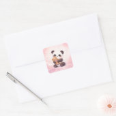Cute Baby Panda Hugging Teddy Bear Square Sticker (Umschlag)