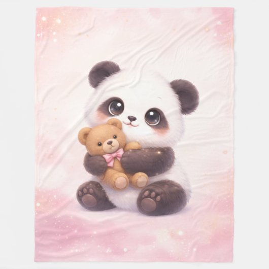 Cute Baby Panda with Teddy Bear Fleece Blanket (Vorderseite)