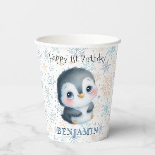 Cute Baby Penguin 1st Birthday Winter Pappbecher (Rückseite)