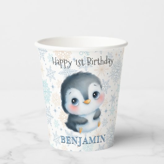 Cute Baby Penguin 1st Birthday Winter Pappbecher (Vorderseite)