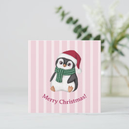 Cute Baby Penguin Wearing Santa Hat Christmas Feiertagskarte