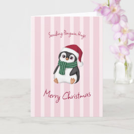 Cute Baby Penguin Wearing Santa Hat Christmas Karte