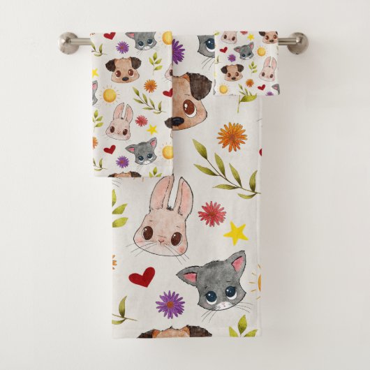 Cute Baby Pets Animal Bath Towel Set (Insitu)