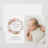 Cute Baby Photo Teddy Bear Wreath Birth Ankündigung (Vorne/Hinten)