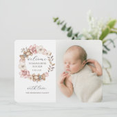 Cute Baby Photo Teddy Bear Wreath Birth Ankündigung (Stehend Vorderseite)