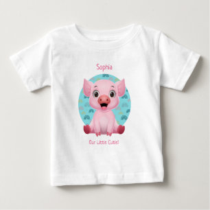 Cute Baby Pig Cartoon, DIY Name & Pink Text T-shirt