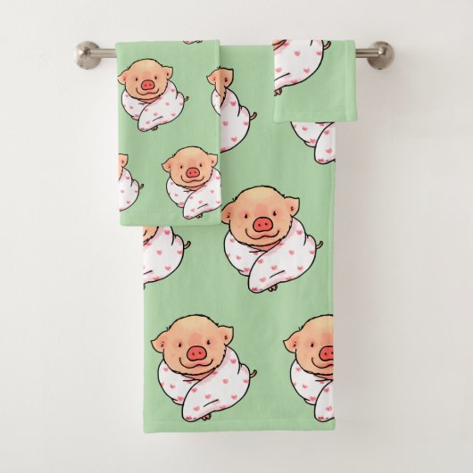 Cute Baby Pig Wrapped in Blanket Badhandtuch Set (Insitu)