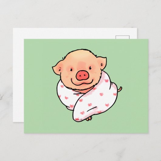 Cute Baby Pig Wrapped in Blanket Postkarte (Vorne/Hinten)