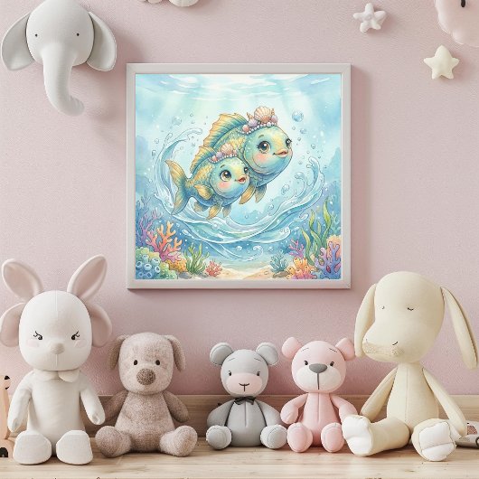 Cute Baby Pisces Zodiac Wall Art Poster