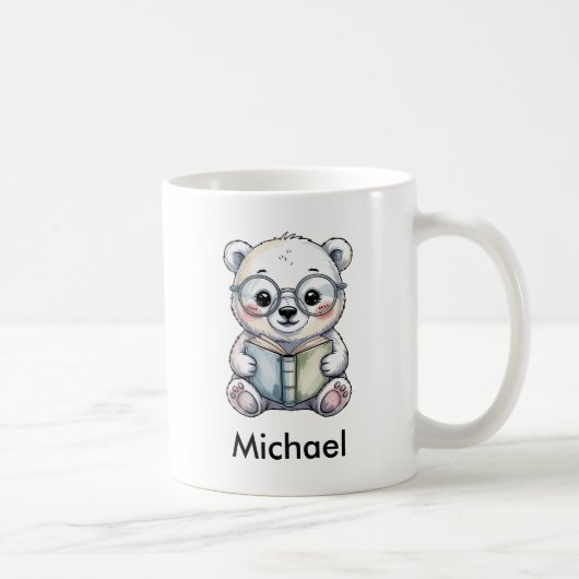 Cute Baby Polar Bear Reading a Book Kaffeetasse (Rechts)