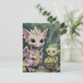 Cute Baby Purple Dragon and Elf With Eggs Postkarte (Stehend Vorderseite)