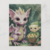 Cute Baby Purple Dragon and Elf With Eggs Postkarte (Vorderseite)
