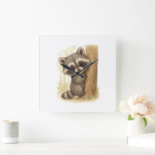 Cute Baby Raccoon Peek-a-Boo Forest Quadratische Wanduhr (Zuhause)