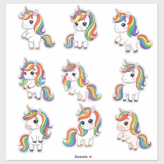Cute Baby Rainbow Unicorn Custom Vinyl Sticker (Blatt)