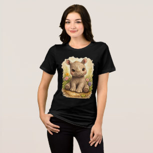 Cute Baby Rhino Floral Illustration Kids T-Shirt Tri-Blend Shirt
