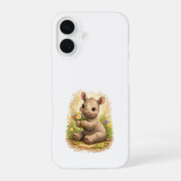 Cute Baby Rhino Flowers iPhone 16 Case