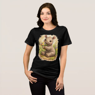 Cute Baby Rhino with Flowers Whimsical Illustratio Tri-Blend Shirt