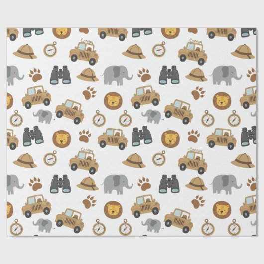 Cute Baby Safari Animals Pattern Wrapping Paper Geschenkpapier (Flach)