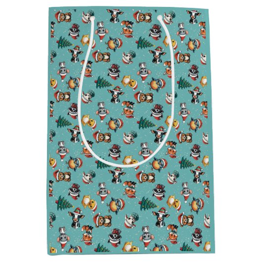 Cute Baby Santa Hat Animals Mittlere Geschenktüte (Vorderseite)