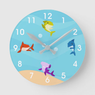 Cute Baby Shark Kinderzimmer Nursery Runde Wanduhr