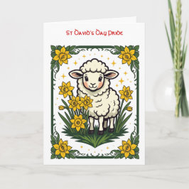 Cute Baby Sheep Surrounded By Yellow Daffodils Karte