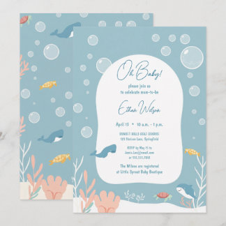 Cute Baby Shower Boy Aqua Fish Park Adorable Oce Einladung