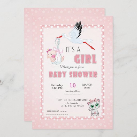 Cute Baby Shower Invitation - it is a girl! Einladung (Vorne/Hinten)