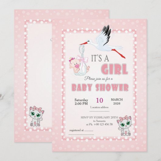 Cute Baby Shower Invitation - it is a girl! Einladung (Vorne/Hinten)