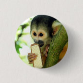 Cute Baby Squirrel Monkey Eating a Wafer Biscuit Button (Vorderseite)