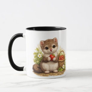 Cute Baby Weasel Strawberry Cartoon Coffee Mug Tasse