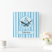 Cute Baby Whale Blue Stripes Quadratische Wanduhr (Zuhause)