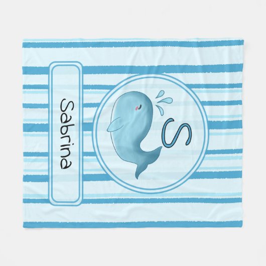 Cute Baby Whale Personalize Fleece Blanket (Vorderseite (Horizontal))