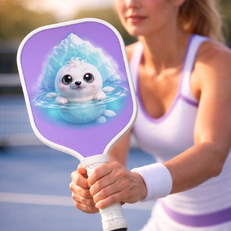 Cute Baby White Seal - Lavender Iceberg Design Pickleball Schläger