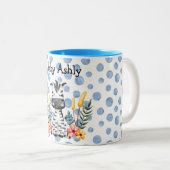 Cute Baby Zebra Flower Wreath Custom Baby Boy Name Zweifarbige Tasse (VorderseiteRechts)