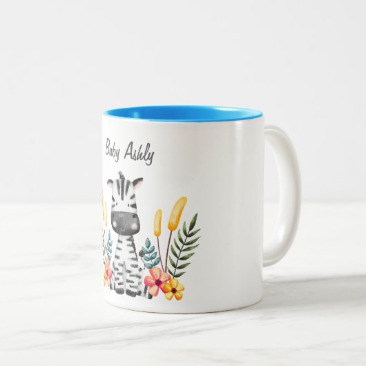 Cute Baby Zebra Flower Wreath Custom Name Mug Zweifarbige Tasse (VorderseiteRechts)