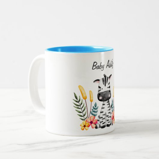 Cute Baby Zebra Flower Wreath Custom Name Mug Zweifarbige Tasse (Vorderseite Links)