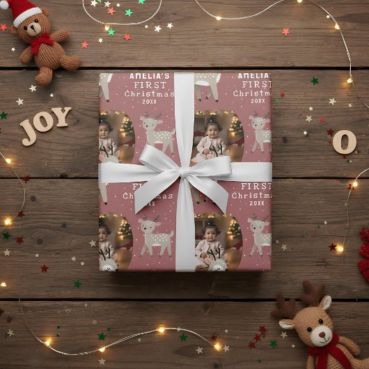 Cute Baby's 1st Christmas Photo Reindeer Geschenkpapier