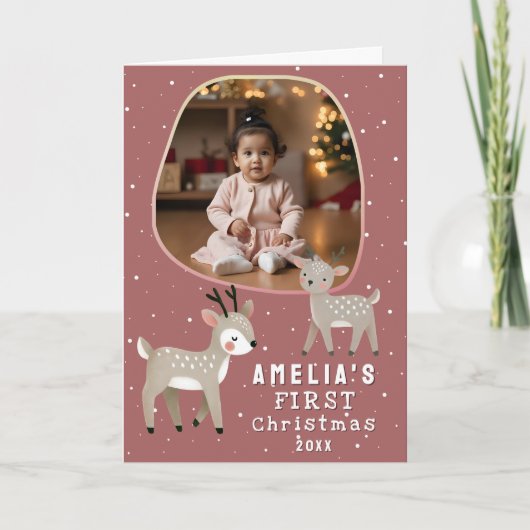 Cute Baby's 1st Christmas Photo Reindeer Holiday Karte (Vorderseite)