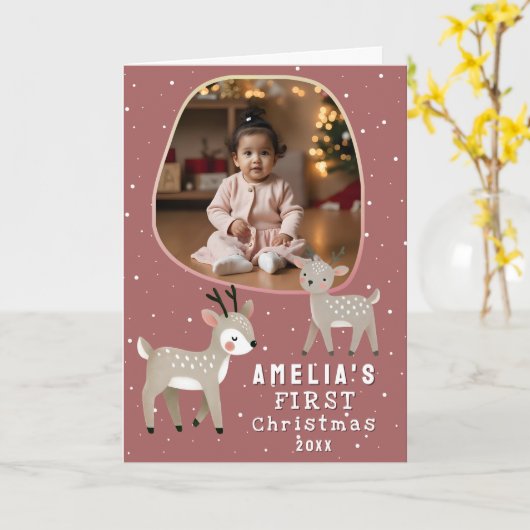 Cute Baby's 1st Christmas Photo Reindeer Holiday Karte (Gelbe Blume)